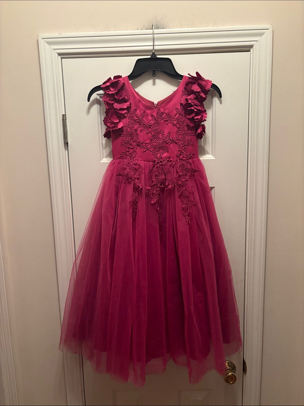 NWOT Trish Scully Girls' Fuchsia Floral Applique Tulle Dress